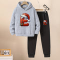 Boys Grey Melange Santa Cap Printed Hooded Sweatshirt with Joggers Set Sets Grey 5-6 Y