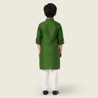 Boys Green Ethnic wear Cotton Long Sleeve Kurta With Pyjama Set Ethnicwear Boys