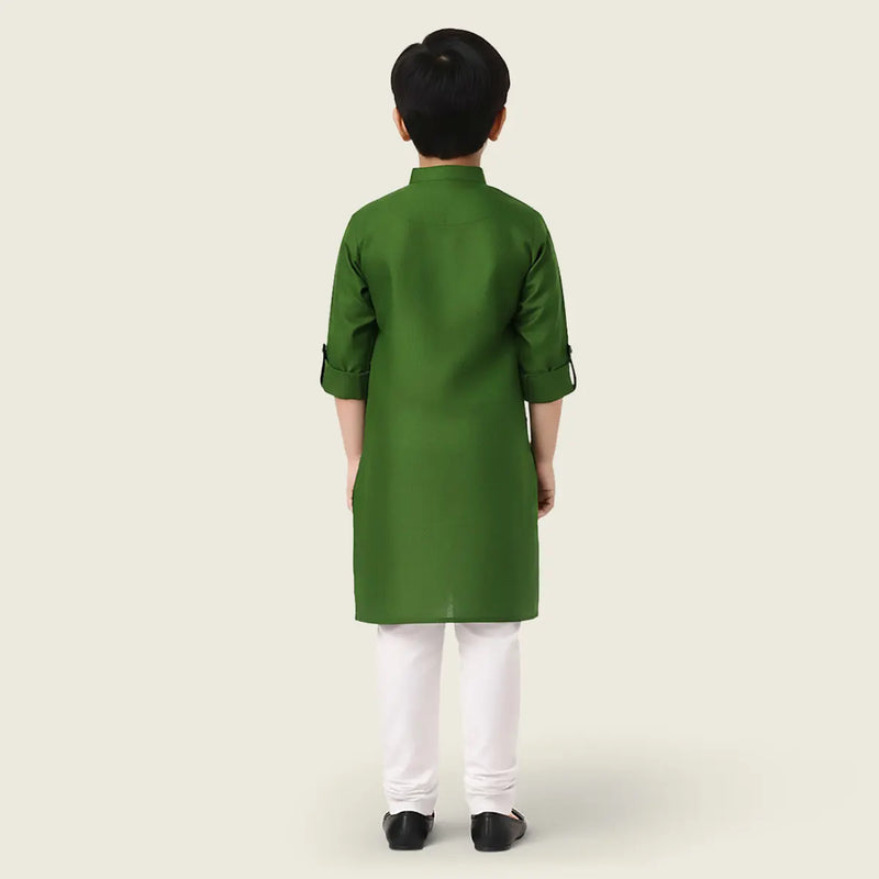 Boys Green Ethnic wear Cotton Long Sleeve Kurta With Pyjama Set Ethnicwear Boys