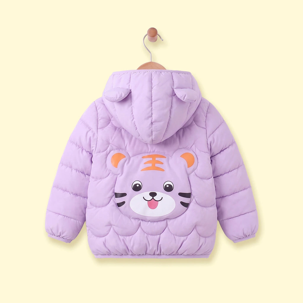 Girls Lavender Bear Ear On Hood Quilted Zip-up Jacket Coats & Jackets