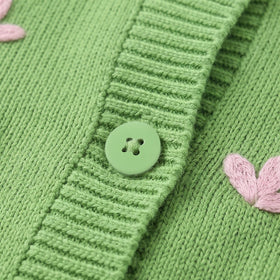 Girls Green Jacquard Long Sleeve Cardigan Sweaters & Cardigans