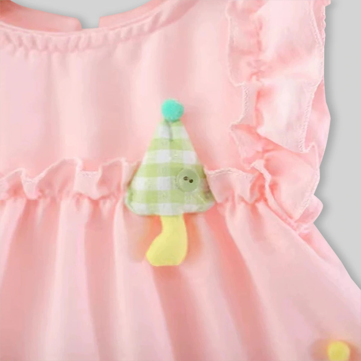 Girls Pink Mushroom Appliques Tiered A-Line Dress Casual Dresses
