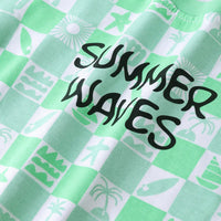 Boys Green Typographic Printed Short Sleeve T-Shirt With Drawstring Shorts Sets Sets