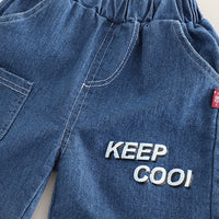 Boys Brown Excavator Printed T-Shirt With Denim Shorts Set 2 pc. Sets