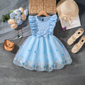 Girls Sky Blue Butterfly Applique Flutter Sleeve Fit & Flare Party Dress Party Dresses Sky Blue 2-3 Y
