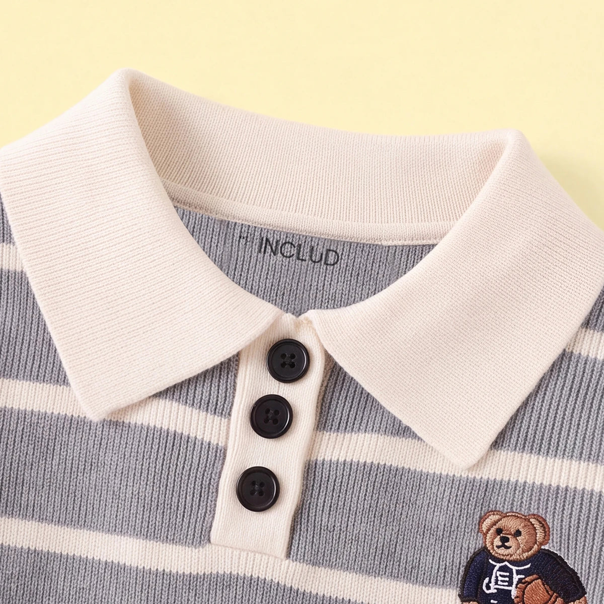 Boys Grey Polo Collar Sweatshirt With Self Design Stripe Patterns Sweaters & Cardigans