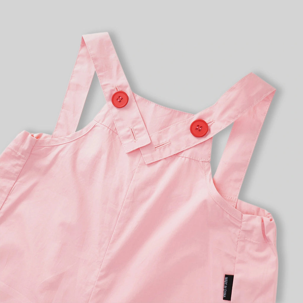 Girls Pink Solid Button Detail Sleeveless Dungaree Jumpsuits