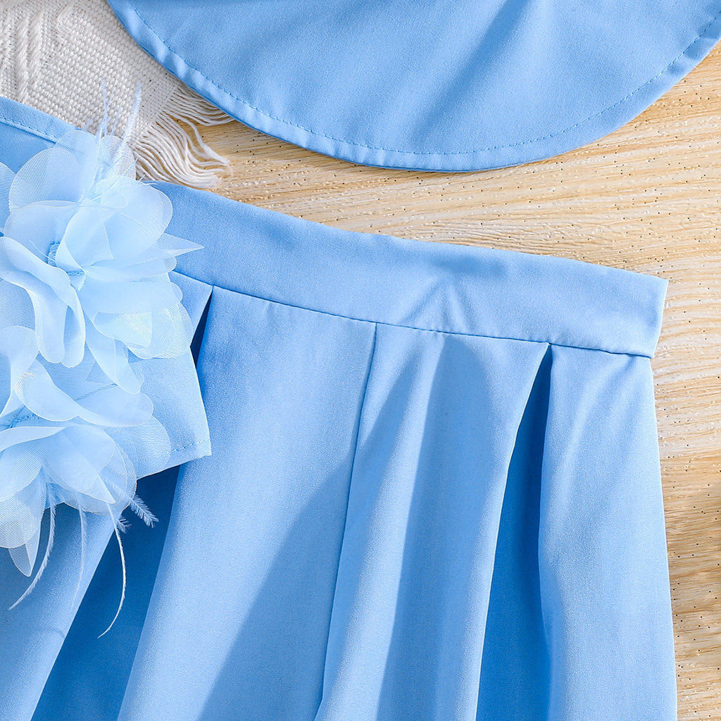 Girls Blue Camisole Applique Top With Hat And Trousers Set 3 pc. Sets