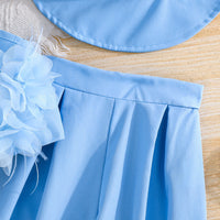 Girls Blue Camisole Applique Top With Hat And Trousers Set 3 pc. Sets
