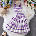 Girls Purple Ethnic Print Sleeveless Top With Skirt Sets 2 pc. Sets Purple 7-8 Y