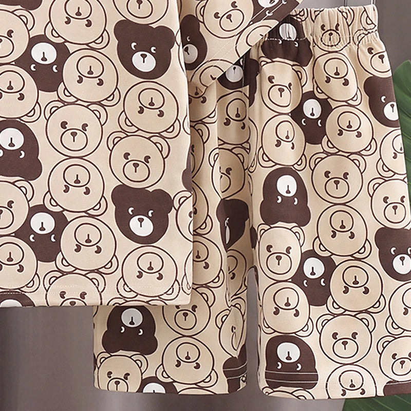 Boys Beige Short Sleeve Bear Print T-Shirt With Shorts Sets 2 pc. Sets