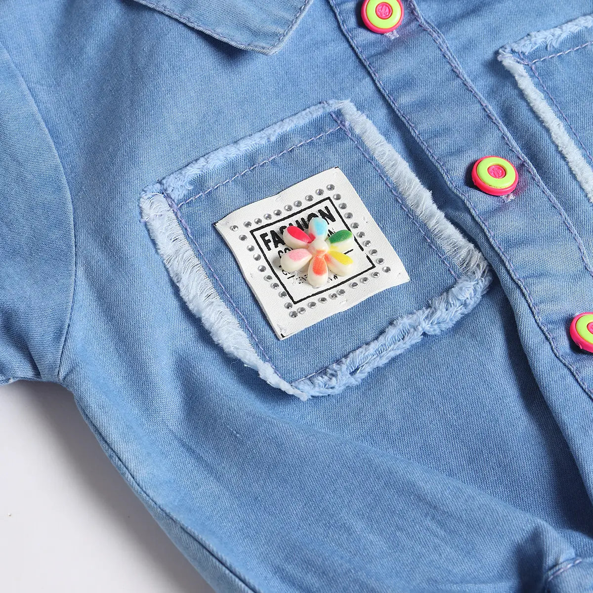 Boys Light Blue Applique Denim Shirt With Elasticated Shorts Sets 2 pc. Sets