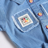 Boys Light Blue Applique Denim Shirt With Elasticated Shorts Sets 2 pc. Sets