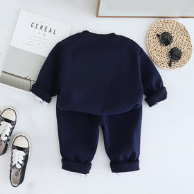 Boys Navy Blue Typographic Embroidered Sweatshirt With Pants Set 2 pc. Sets
