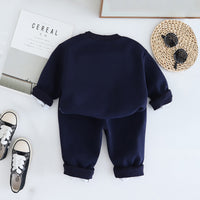 Boys Navy Blue Typographic Embroidered Sweatshirt With Pants Set 2 pc. Sets
