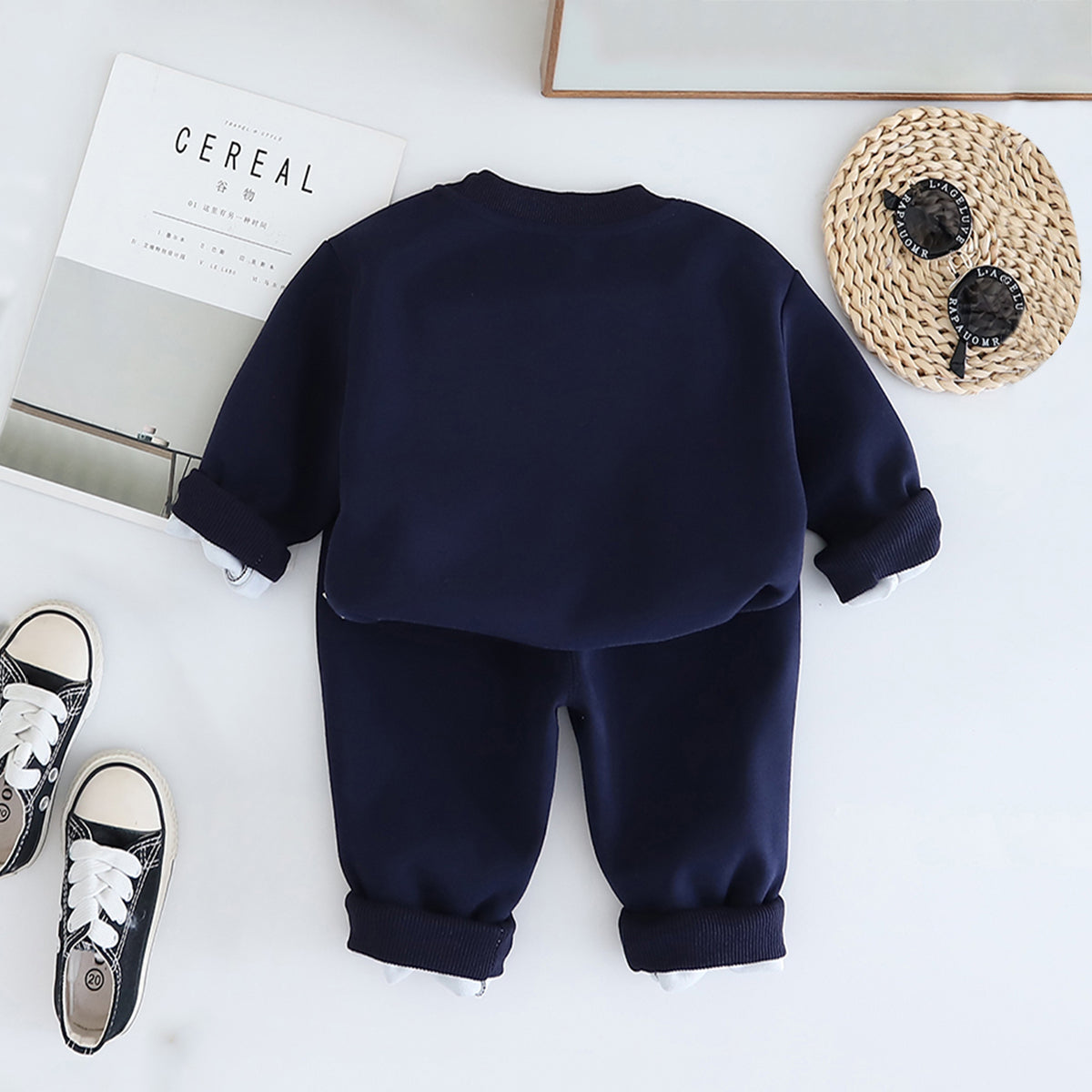 Boys Navy Blue Typographic Embroidered Sweatshirt With Pants Set 2 pc. Sets