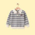 Boys Grey Polo Collar Sweatshirt With Self Design Stripe Patterns Sweaters & Cardigans Grey 2-3 Y