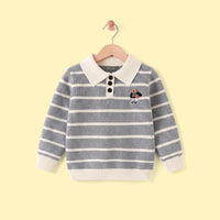 Boys Grey Polo Collar Sweatshirt With Self Design Stripe Patterns Sweaters & Cardigans Grey 2-3 Y