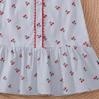 Girls Light Blue Cherry Print Peter Pan Collar Dress Casual Dresses
