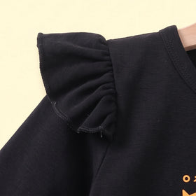 Girls Black Typography Long Sleeve Fit & Flare Dress Casual Dresses