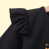 Girls Black Typography Long Sleeve Fit & Flare Dress Casual Dresses