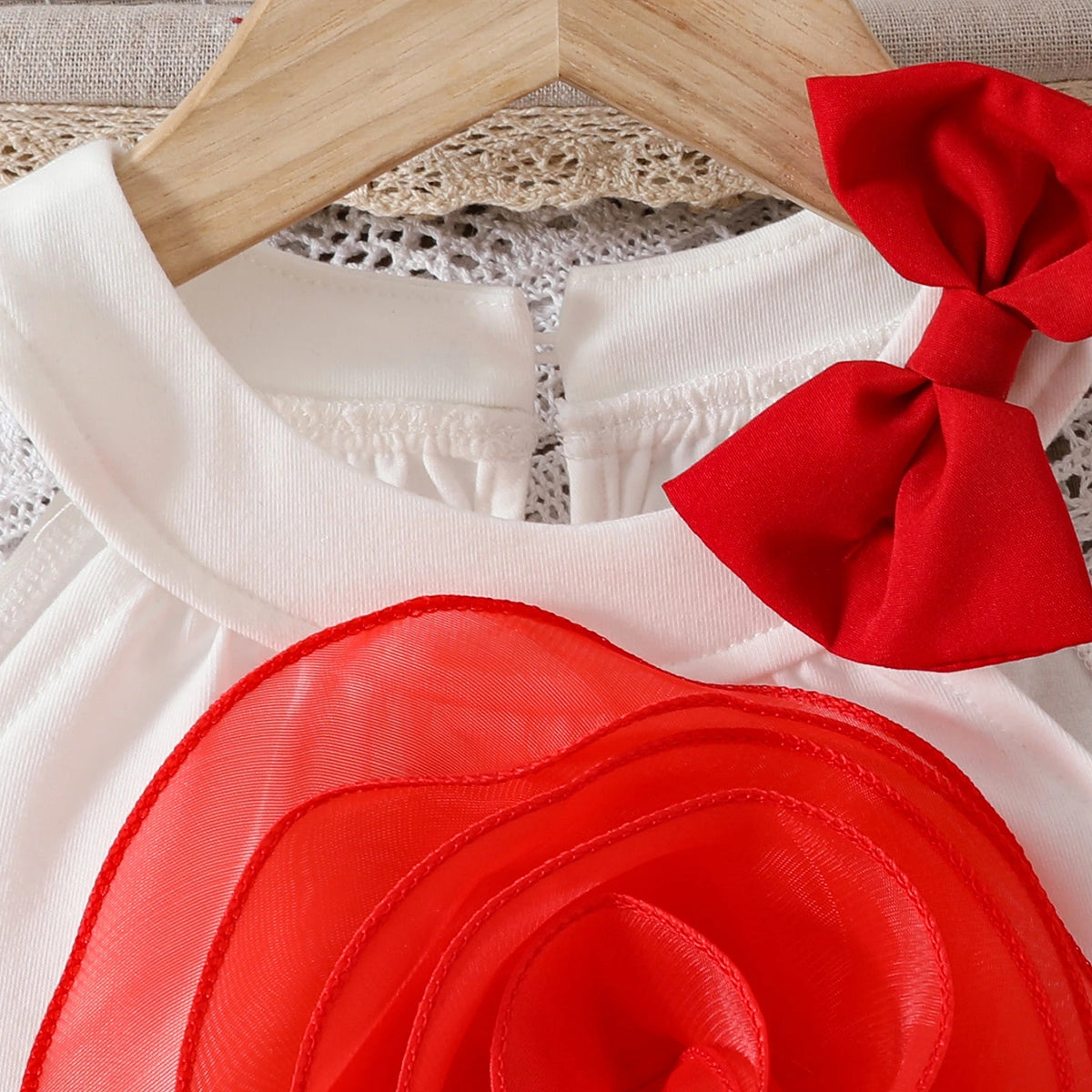Girls 3D Flower Applique Halter Top With Red Shorts Set Sets