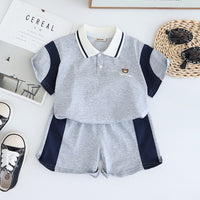 Boys Grey Color-blocked Short Sleeves Polo T-Shirt With Shorts Set 2 pc. Sets Grey 1-2 Y