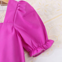 Girls Purple Puff Sleeves Top With Printed Tiered Skirts Set 2 pc. Sets