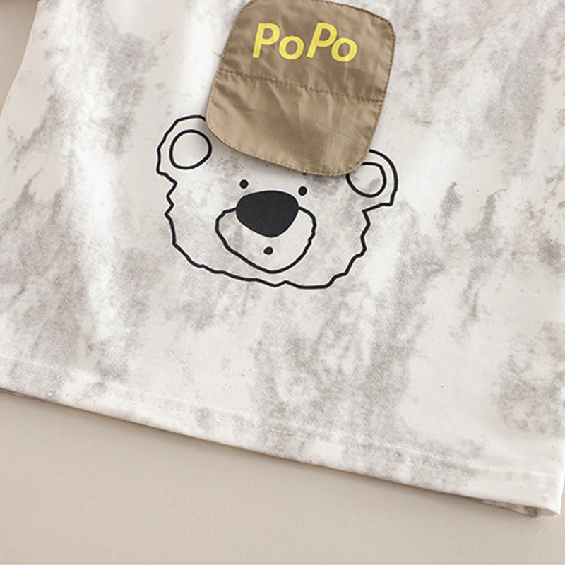 Boys White Bear Graphic Printed Short Sleeve T-Shirt With Cargo Shorts Sets 2 pc. Sets