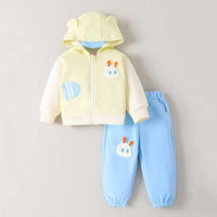 Boys Lime Yellow Applique Hooded Zipper Jacket With Joggers Set Sets Lime Yellow 1-2 Y