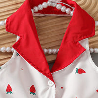 Girls White Strawberry Printed Sleeveless A-line Dress Casual Dresses