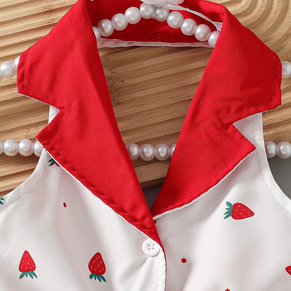 Girls White Strawberry Printed Sleeveless A-line Dress Casual Dresses