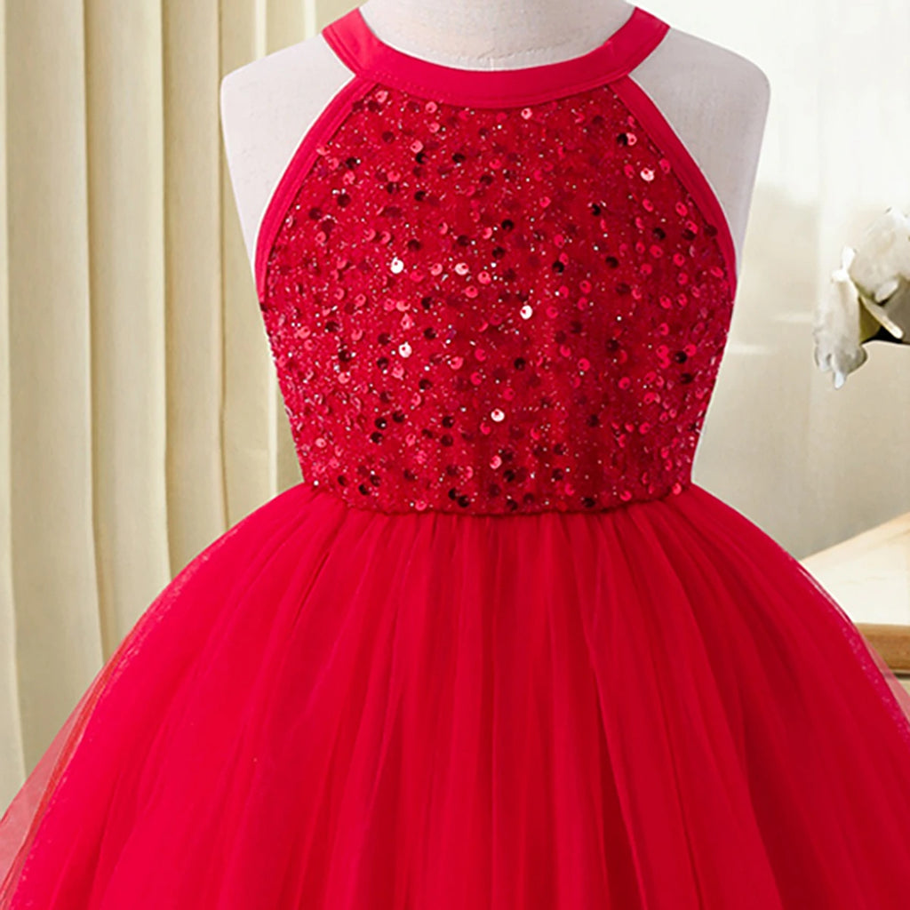 Girls Red Sequin Embellished Sleeveless Fit & Flare Dress Casual Dresses