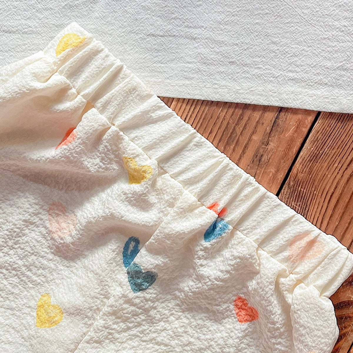 Girls Cream Heart Printed Sleeveless Top With Elasticated Shorts Sets 2 pc. Sets