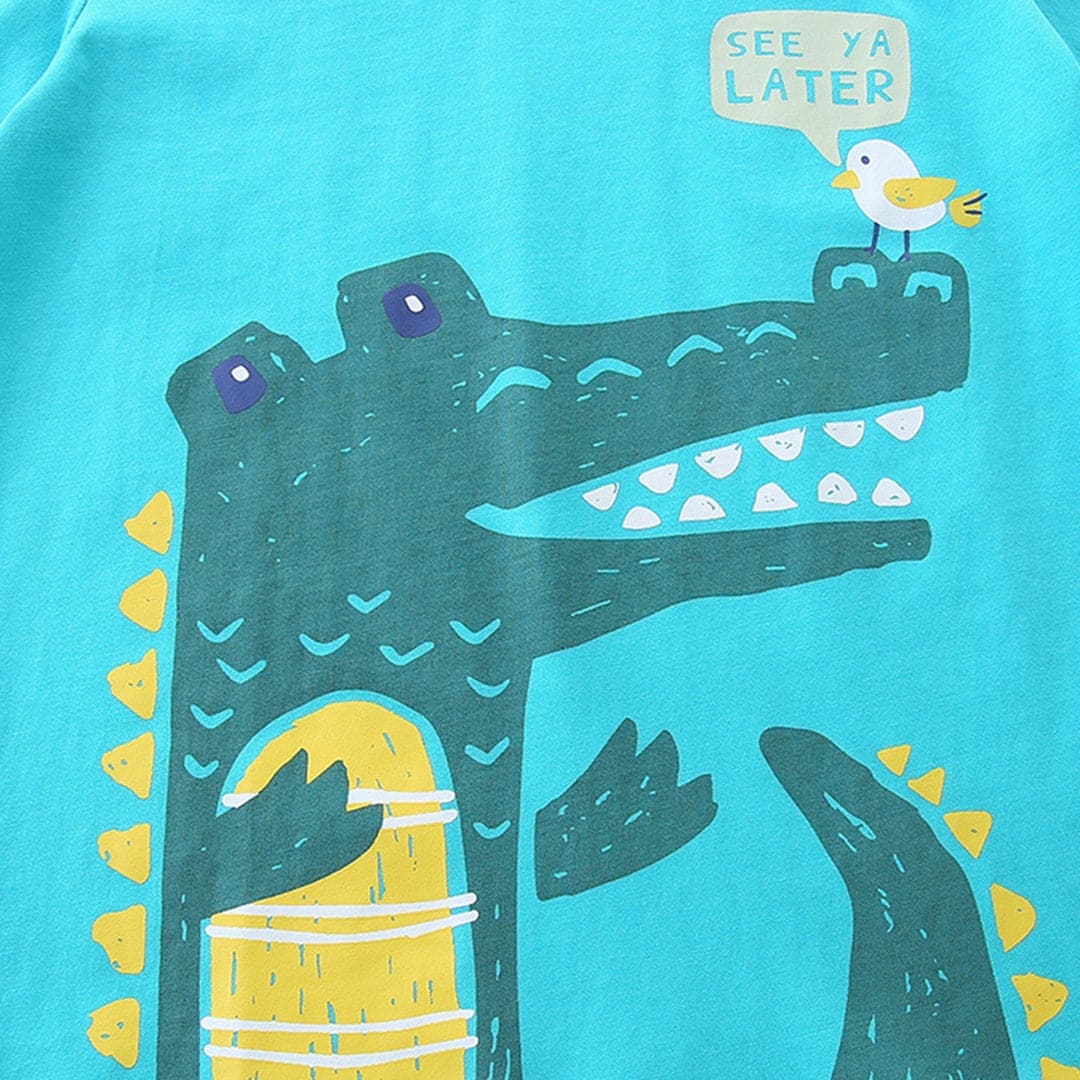 Boys Crocodile Print T-Shirt With Checkered Shorts Set Sets   