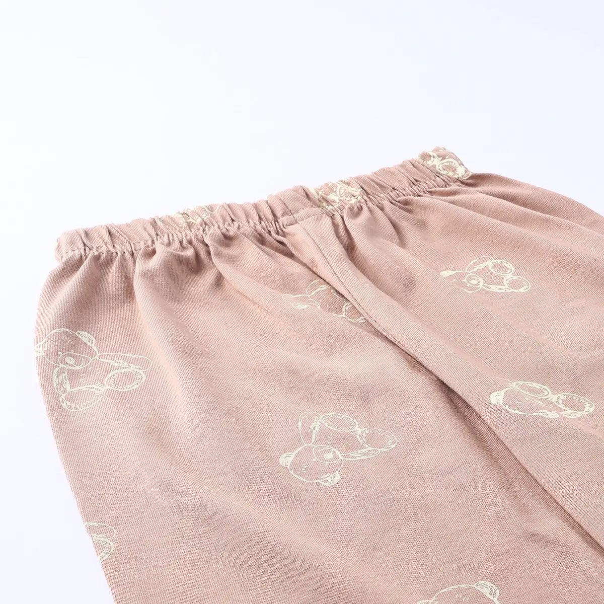 Girls Light Brown Teddy Bear Printed Short Sleeve Shirt With Elasticated Pyjama Sets Sets