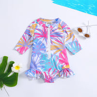 Girls Multicolor Tropical Printed Swimwear Bodysuit Beachwear Multicolor 1-2 Y