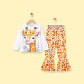 Girls White Giraffe Print T-Shirt With Flared Pants Sets 2 pc. Sets White 2-3 Y