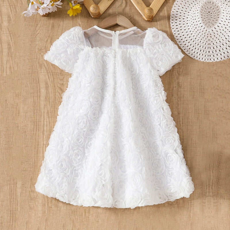 Girls White Floral Embellished A-line Dress Party Dresses