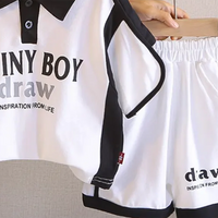 Boys White Typographic Printed Polo T-Shirt With Shorts Co-ord Sets Sets