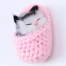Kids Pink Sleeping Cat in Knit Slipper Plush Figurine Trending Accessories