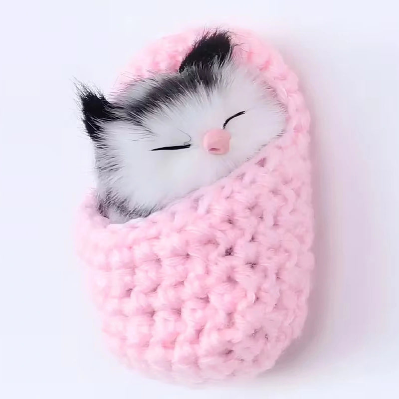 Kids Pink Sleeping Cat in Knit Slipper Plush Figurine Trending Accessories