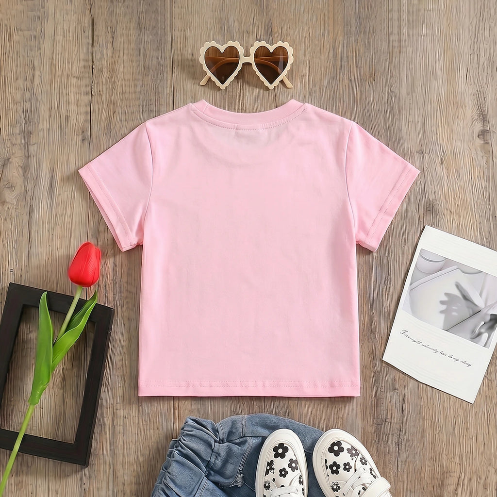 Girls Pink Typographic Print Short Sleeve T-Shirt Tshirts