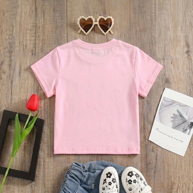 Girls Pink Typographic Print Short Sleeve T-Shirt Tshirts