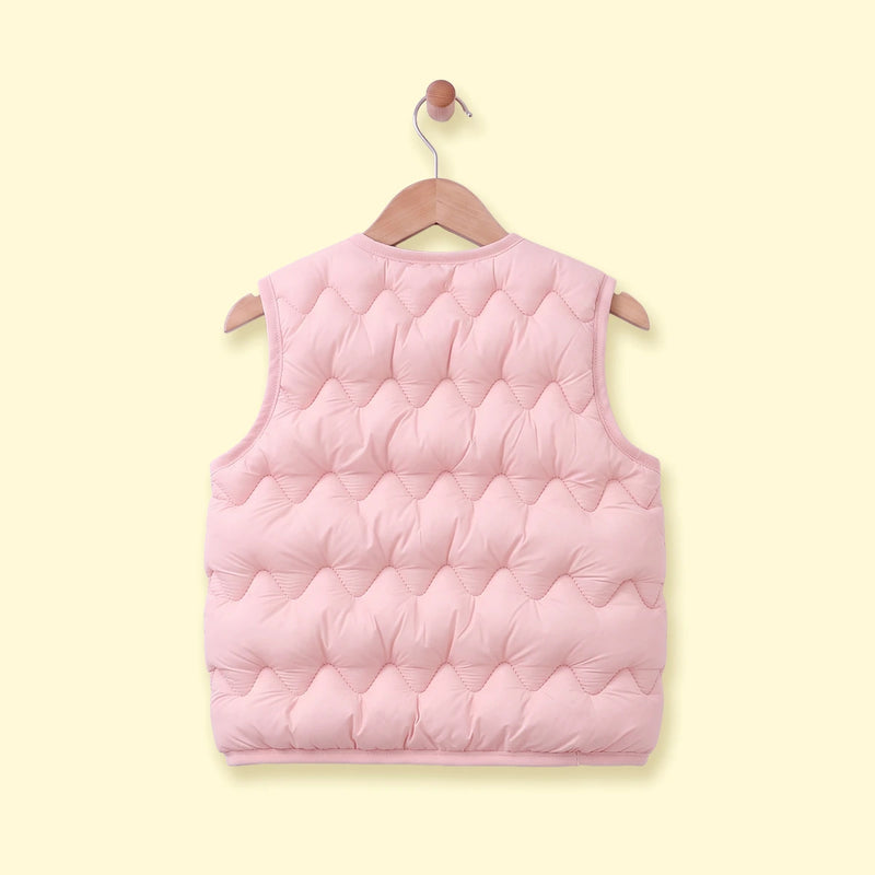 Girls Light Pink Quilted Sleeveless Jacket Coats & Jackets