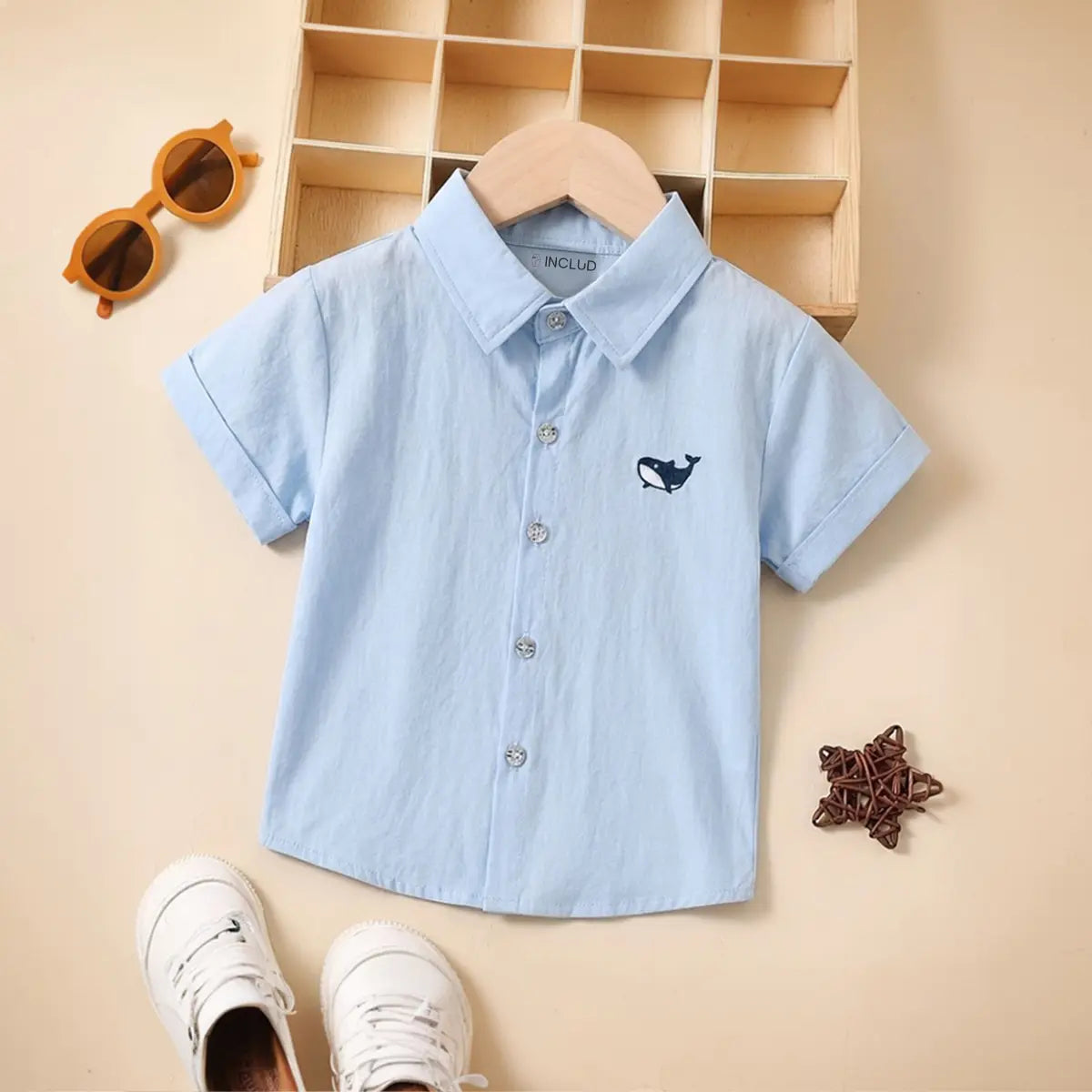Boys Sky Blue Shark Embroidered Casual Shirt Shirts Sky Blue 1-2 Y