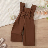 Girls Dark Brown Corduroy Sleeveless Overall Jumpsuit With Bow Detail