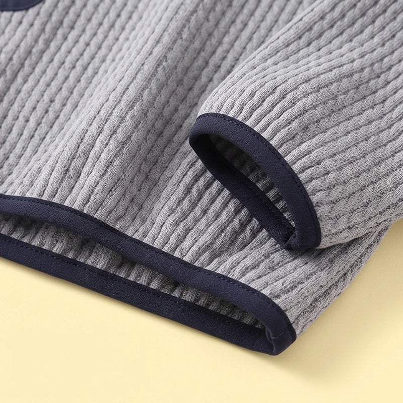 Boys Grey Textured Sweatshirt With Denim Pants Sets Sets