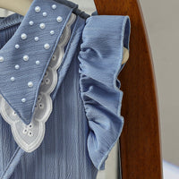 Girls Blue Textured Fit & Flare Dress With Embellished collar Casual Dresses