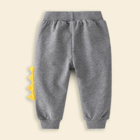Boys Grey Dinosaur Printed Joggers With Ribbed Waistband & Hem Trackpants & Joggers